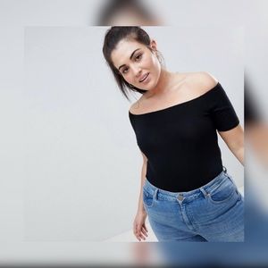 Black Ribbed Off Shoulder Bodysuit